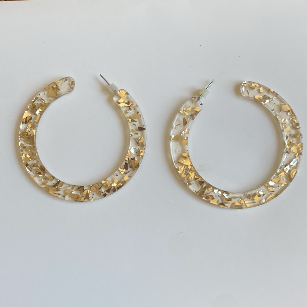 Clear Hoop Earrings with Silver Accents